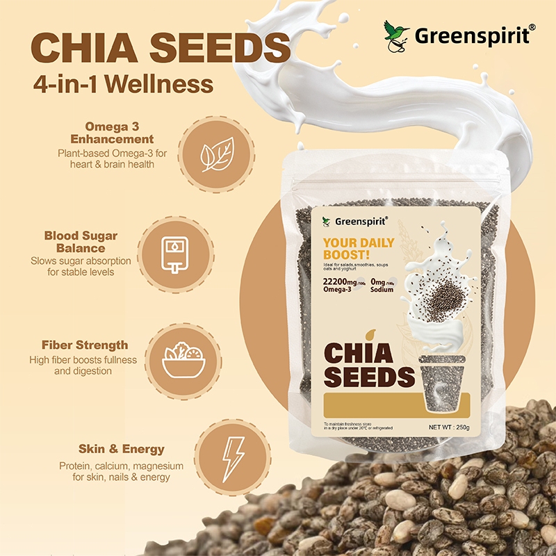 Greensprit เมล็ดเจีย ออร์แกนิค (Organic Chiaseed) ขนาด 250g อาหารทดแทนอิ่มใยสูง