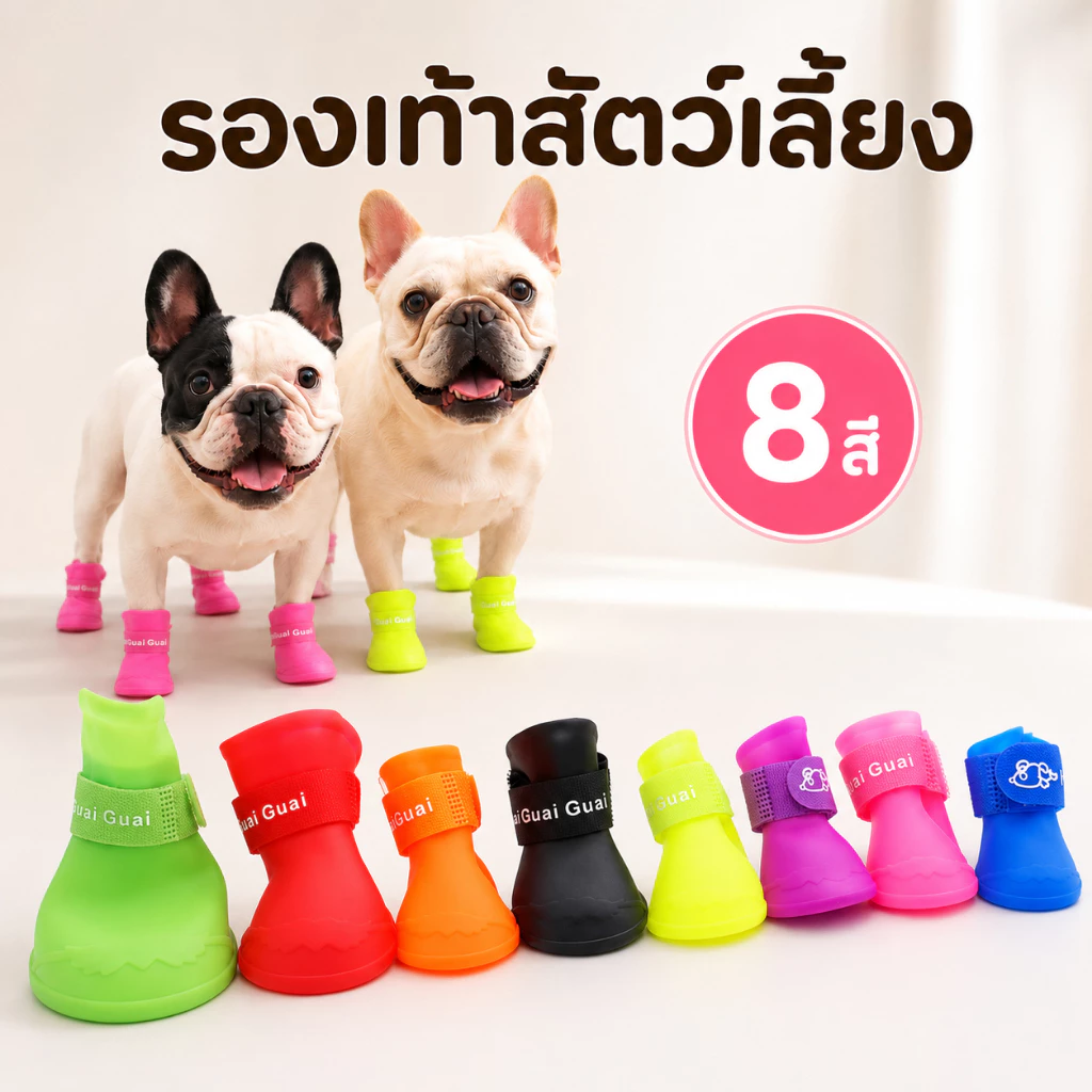 รองเท้าหมา รองเท้าแมว รองเท้าสัตว์เลี้ยง วัสดุยางนิ่มอย่างดี กันน้ำ กันลื่น ป้องกันการเลียเท้า