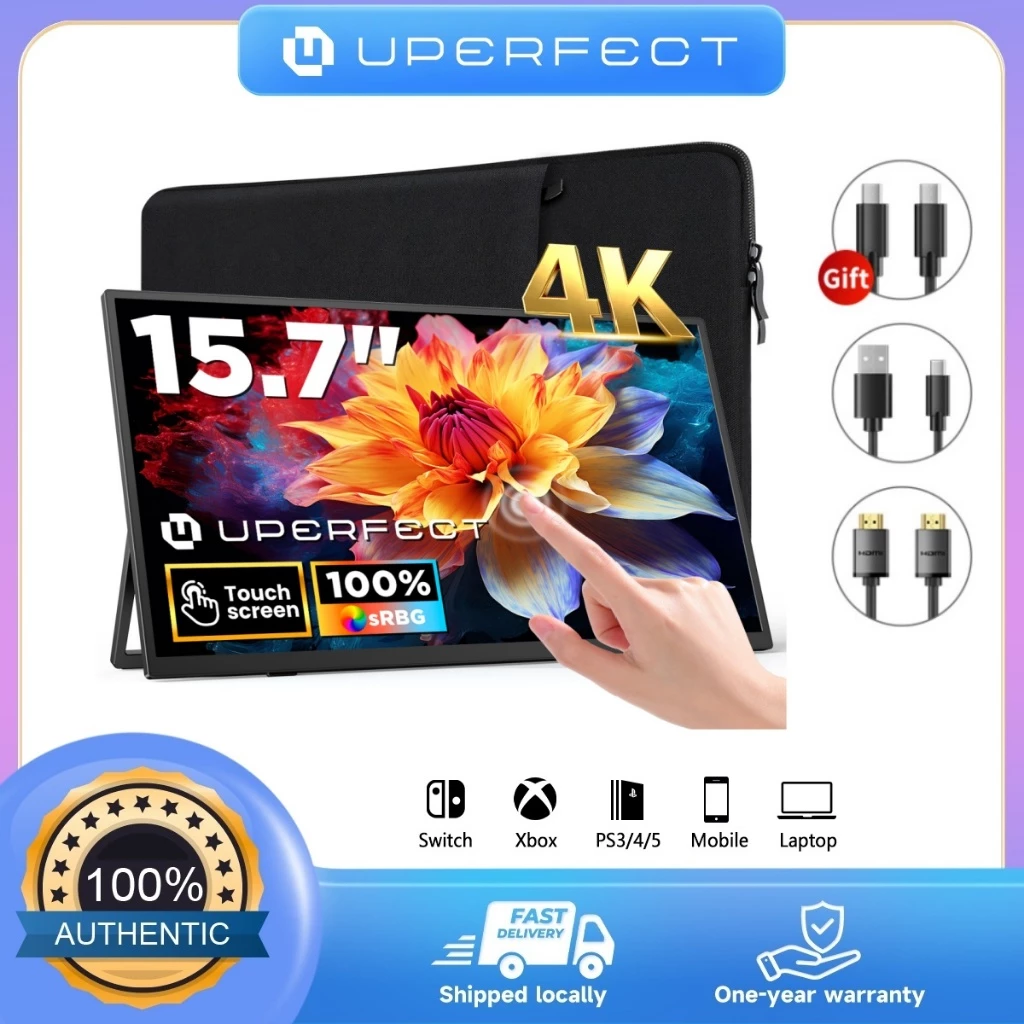 UPERFECT จอพกพา 4K หน้าจอสัมผัส 15.7 นิ้ว มีขาตั้งปรับได้ ลำโพงในตัว รองรับ VESA USB-C HDMI บางเฉียบ จอเสริมสำหรับแล็ปท็