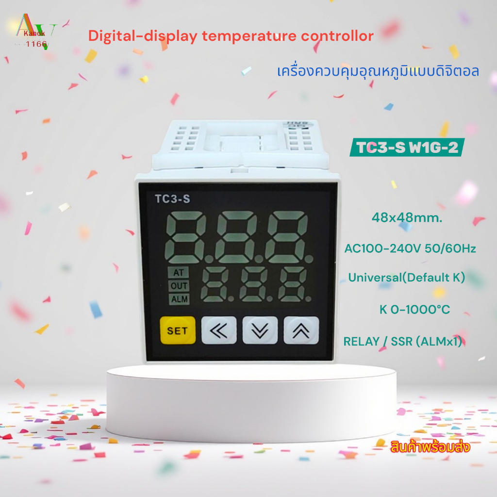 เครื่องควบคุมอุณหภูมิแบบดิจิตอล 48x48MM.รุ่น:TC3-S W1G-2 อินพุต สากล( K 0-999°C) เอาท์พุต:RELAY/SSR+