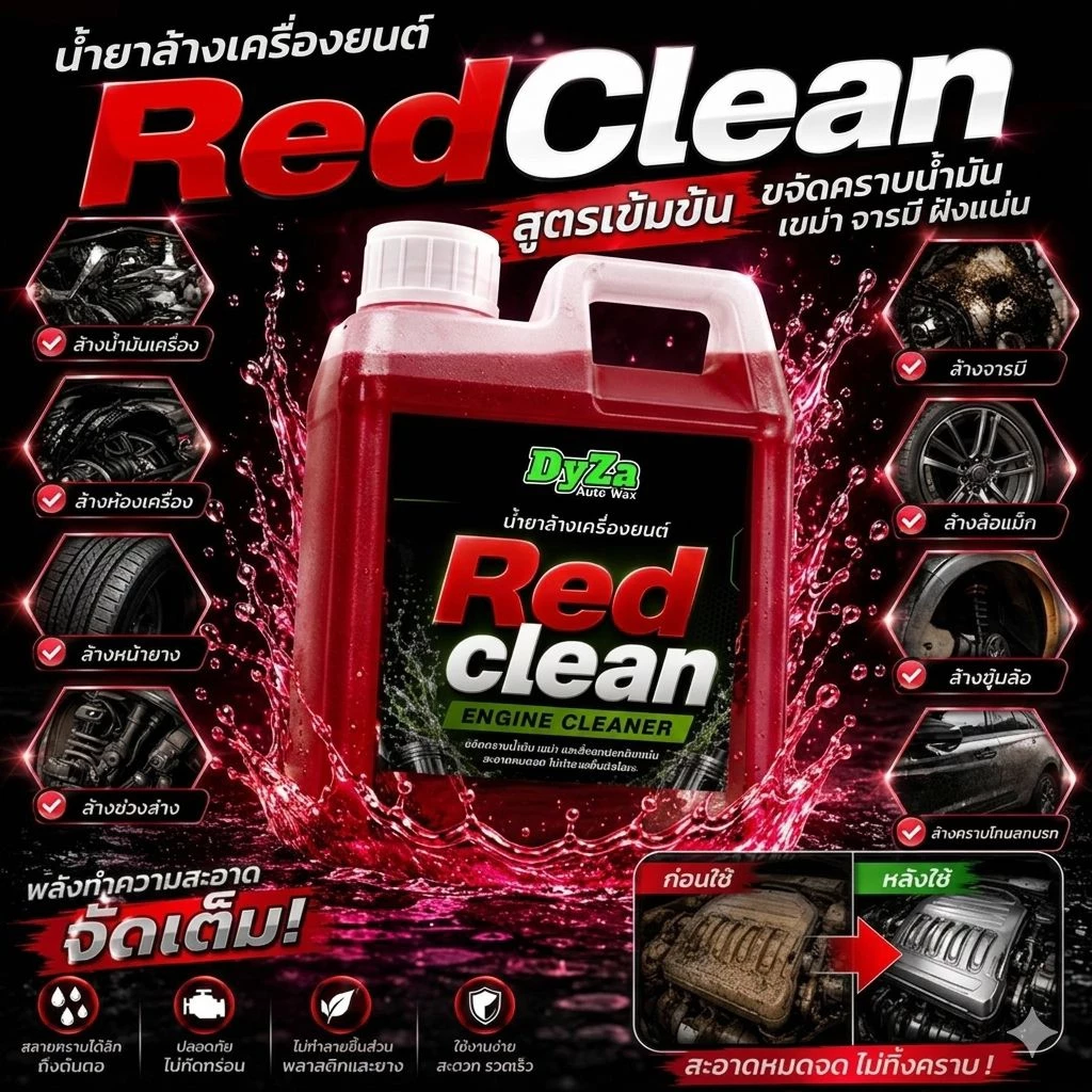 Red cleanน้ำยาล้างเครื่องยนต์สลายคราบน้ำมันจารบีต่างๆอเนกประสงค์DyZaปริมาณ1ลิตร thumbnail 7