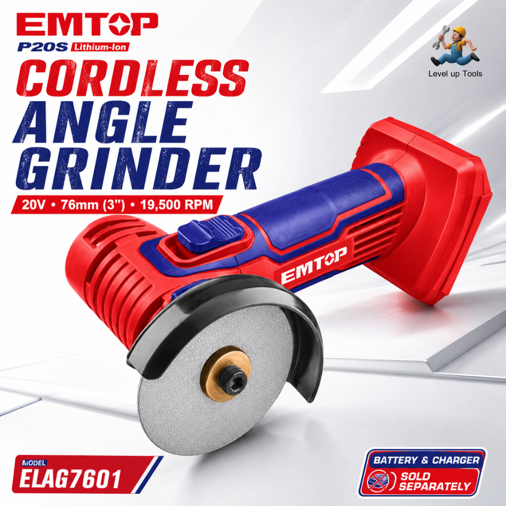EMTOP เครื่องเจียรไร้สาย 20V ขนาด 3 นิ้ว รุ่น ELAG7601 (ตัวเปล่า ไม่รวมแบตเตอรี่และแท่นชาร์จ)