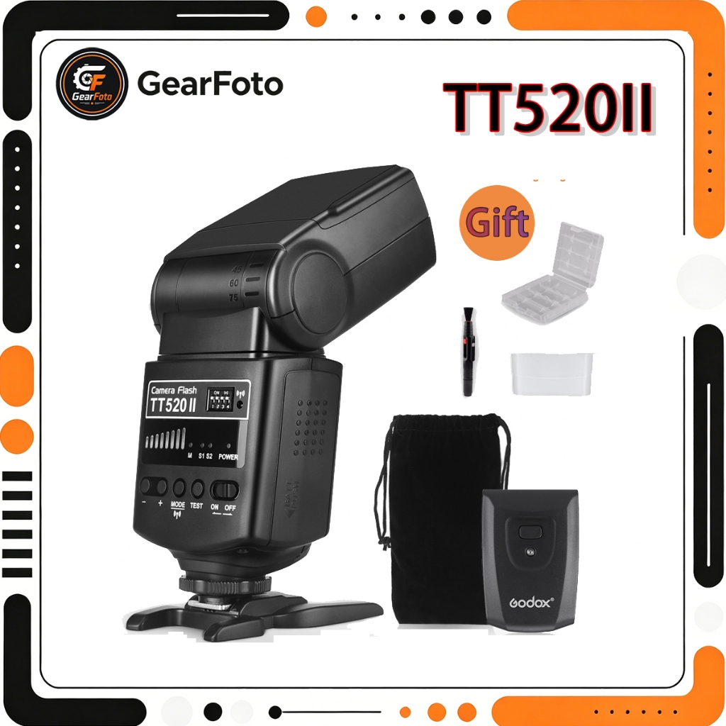 Godox กล้องแฟลช TT520II พร้อมสัญญาณไร้สาย 433MHz Build-in สำหรับ Canon Nikon Pentax Olympus กล้อง DSLR