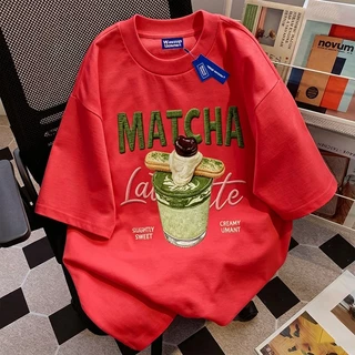เสื้อยืดผู้ชาย​ เสื้อยืดโอเวอร์ไซส์ผู้หญิง​ เสื้อยืดสีฟ้าอ่อน Matcha Latte นิตติ้ง สไตล์Cute ฤดูร้อน 6.30