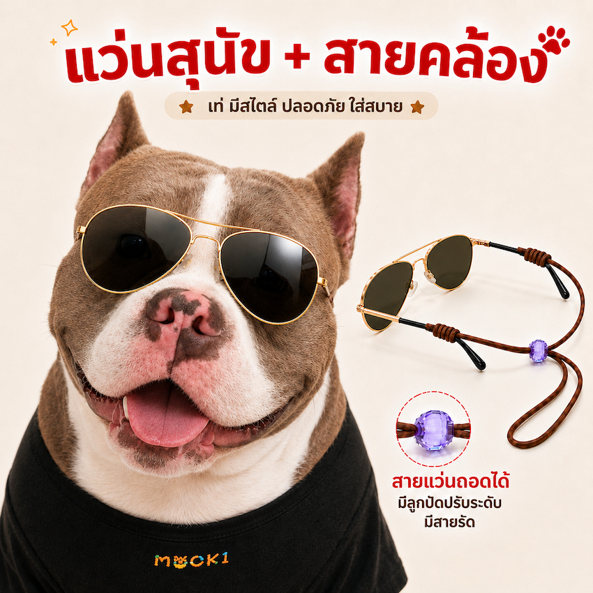 แว่นหมาใหญ่ 12 cm มีสายรัด | ทรง Aviator แว่นกันแดดสัตว์เลี้ยง | สำหรับโกลเด้น พิทบูล ไซบีเรียน