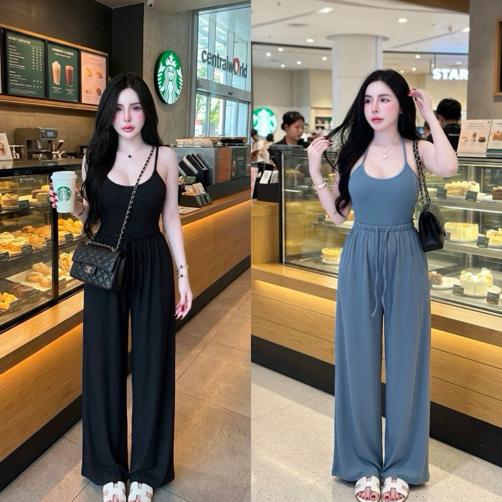 เซ็ท2ชิ้น กล้ามสายเดี่ยวคู่ขายาว