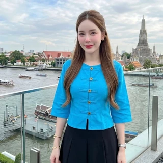 LANNA - เสื้อแขนยาวผ้าไทยกระดุมเหรียญ (รุ่นกาสะลอง) เสื้อผ้าไทยผู้หญิง ผ้าฝ้ายชินมัย ทรงสวยใส่สวยมากค่ะ