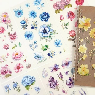 [พร้อมส่ง] DIY สติ๊กเกอร์ 6PC/ชุด ดอกไม้ ใบไม้ เดซี่ กุหลาบ ขอบใส กันน้ำ Daisy Rose Flower PET Clear Transparent Sticker