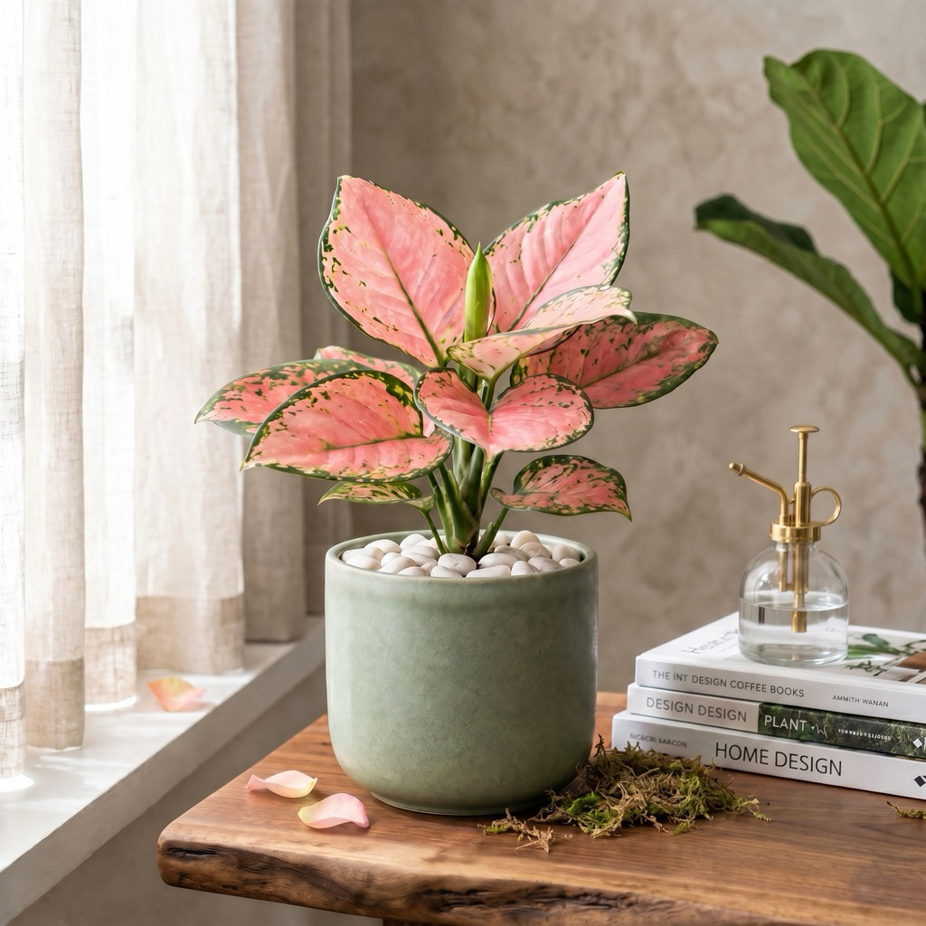 อโกลนีมาพิ้งค์สตาร์ กระถาง 6 นิ้ว / Aglaonema pink star pot 6