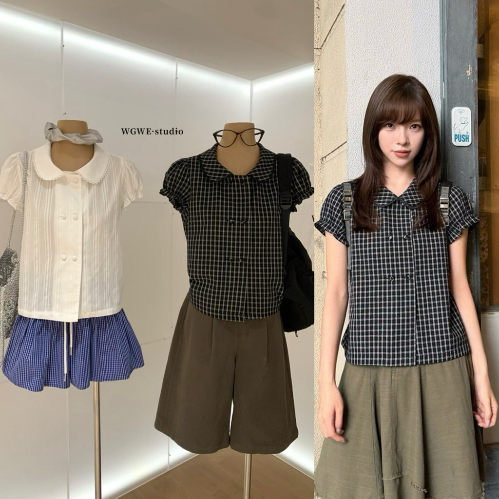 9997# เสื้อคอบัวแขนสั้น งานกระดุมหน้า เนื้อผ้าดี ทรงสวย TAG:WG.WE
