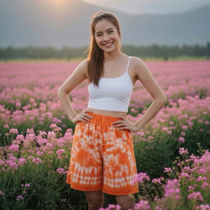 กางเกงขาสั้นมัดย้อมรุ่นบนเข่า 29บาท คละลาย ฟรีไซส์Unisex thumbnail 7