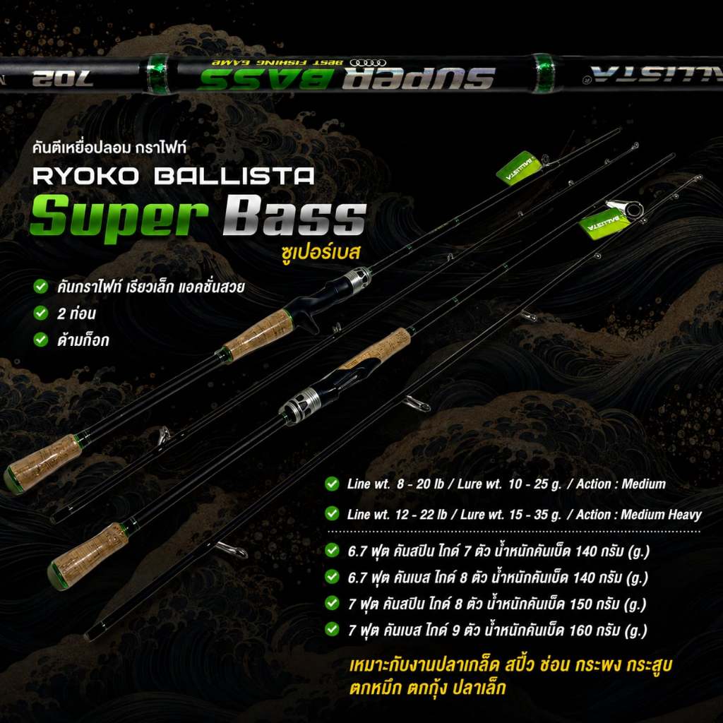 [พร้อมส่ง] คันตีเหยื่อปลอม กราไฟท์ RYOKO BALLISTA Super Bass ซูเปอร์เบส