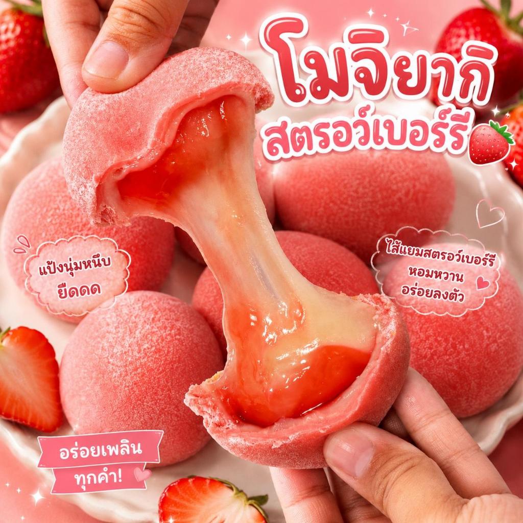 New !! (1แถม1) โมจิยากิ รสสตรอว์เบอร์รี่ หวานหอม ละมุน ลูกละ 130g