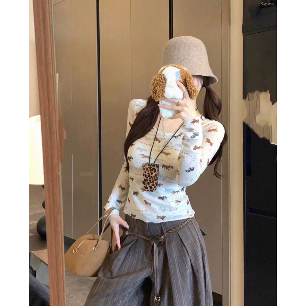 🇹🇭 •พร้อมส่ง 🐶 เสื้อแขนยาวพิมพ์ลายน้องสุนัข สุดน่ารัก  (S-M-L) น่ารักมากกๆ