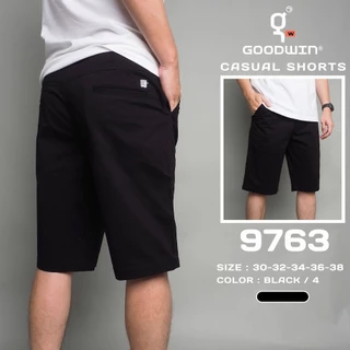 GOODWIN - 9763 CASUAL SHORTS กางเกงขาสั้นเอวขอบร้อยเข็มขัดผู้ชาย ผ้ายืด สีพื้น