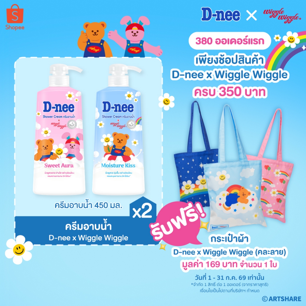 [แพ็ค2] D-nee ดีนี่ ชาวเวอร์ ครีม 450 มล. ,กลิ่นหอมละมุมยาวนาน 24 ชม.