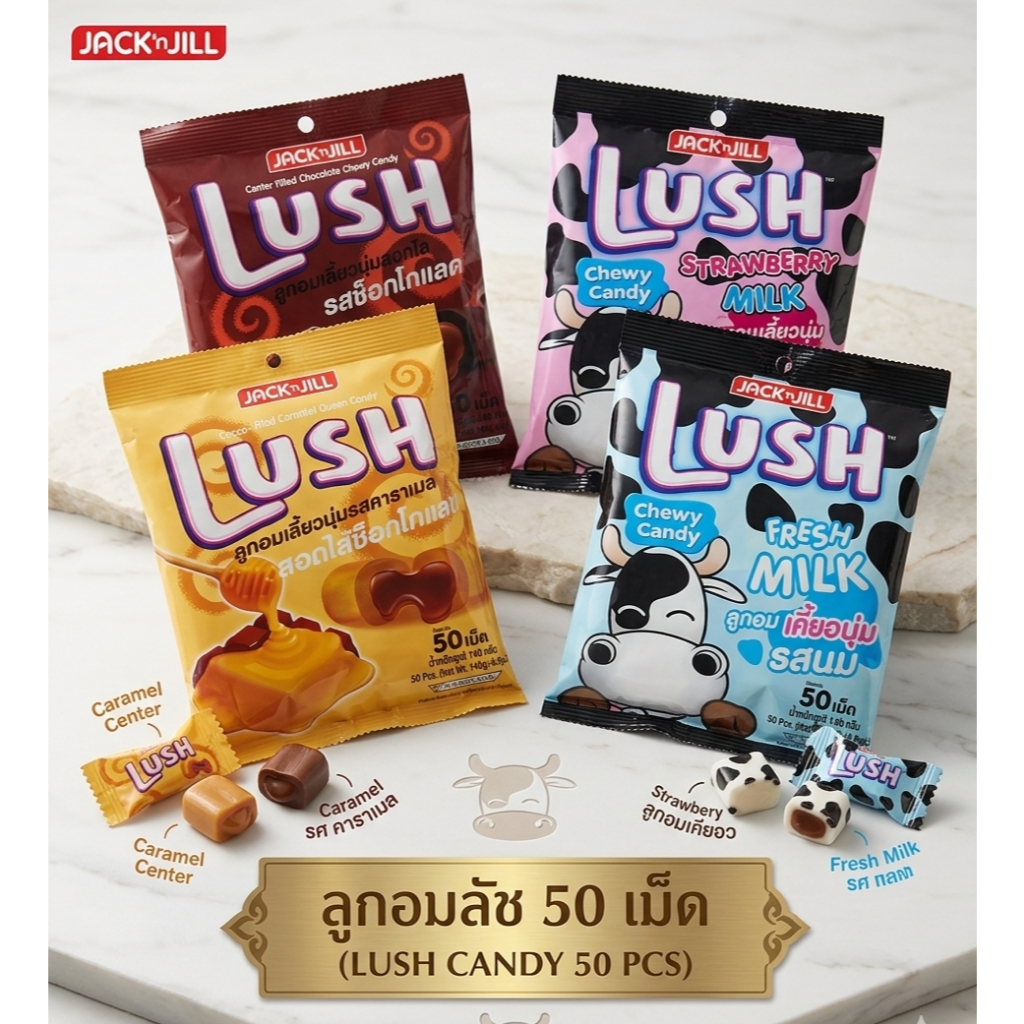 (50 เม็ด) Lush ลูกอมลัช เคี้ยวนุ่มอร่อยมาก