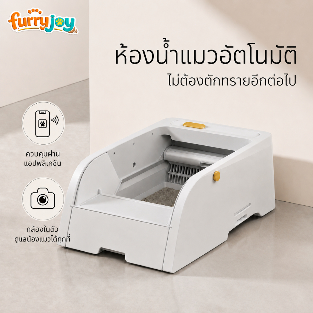 [FurryJoy] ห้องน้ำแมวอัตโนมัติ 5.5L มีกล้อง 1080P กำจัดกลิ่น UV ฆ่าเชื้อ ปลอดภัย 100%