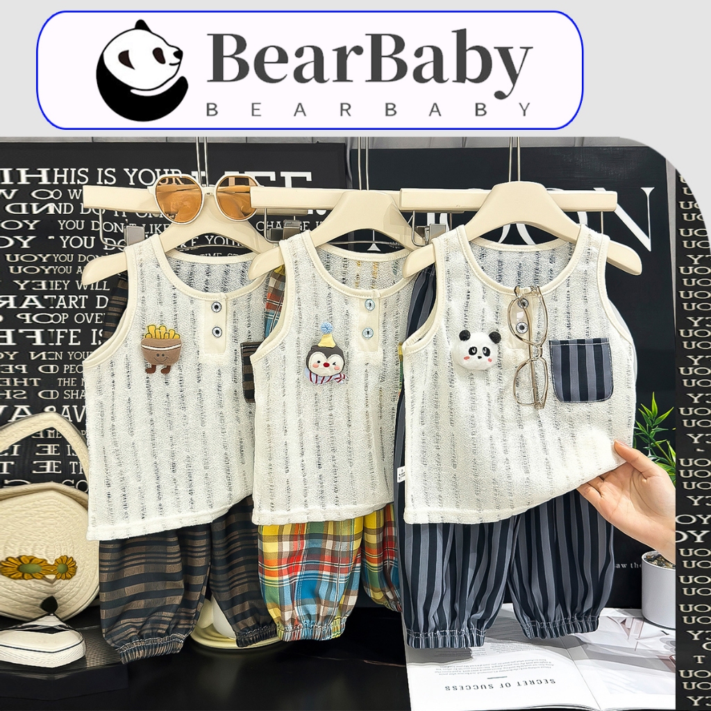 BEAR BABY ชุดแฟชั่นเด็กหน้าร้อน ยืดหยุ่นเนื้อบาง แต่งตุ๊กตาที่อก ระบายอากาศได้ดี ไซส์80-140