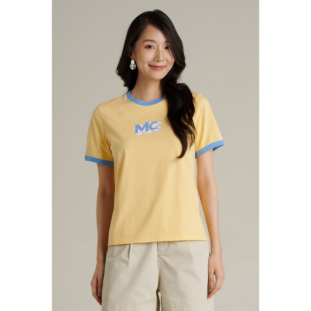 Mc JEANS (แม็คยีนส์) เสื้อยืดผู้หญิง เสื้อยืดแขนสั้น ทรงครอป Cropped Fit T-Shirt มีให้เลือก 2 สี MTTZB96