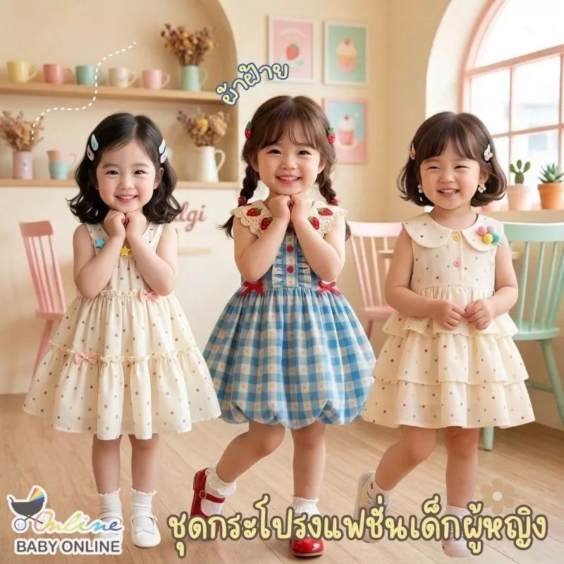 Babyonline(Y219)A5 (ส่งด่วน1วัน) ชุดกระโปรงแฟชั่นเด็กผู้หญิงผ้าฝ้ายลายน่ารัก