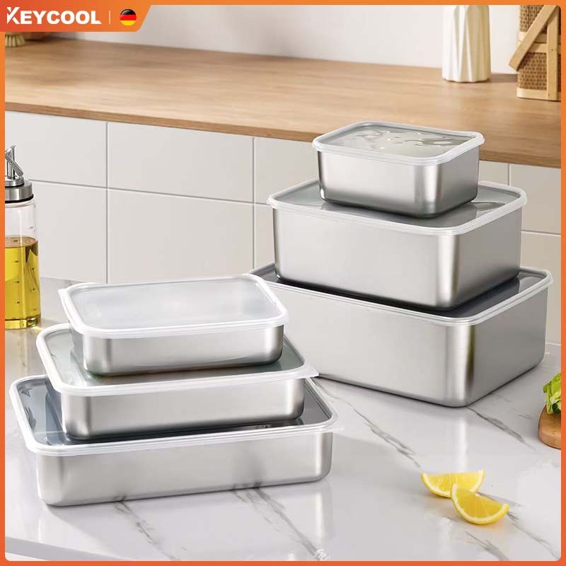 Keycool กล่องสแตนเลส กล่องใส่อาหารสแตนเลส 400/600/1000/1400ML กล่องแสตนเลส 304 สําหรับเสิร์ฟอาหาร เก็บอาหารสด