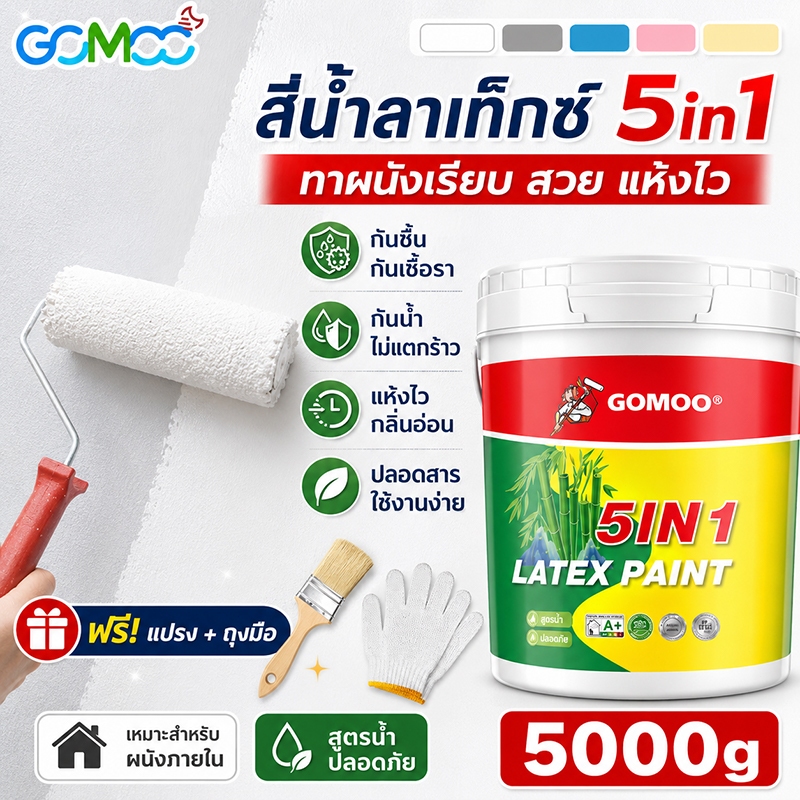 สีทาภายใน สีน้ำทาบ้าน สีทาผนัง สีด้าน สีน้ำอะครีลิค กันชื้น กันรา สีขาว ครีม เทา ฟ้า ชมพู ผนังเรียบสวย ใช้งานง่าย