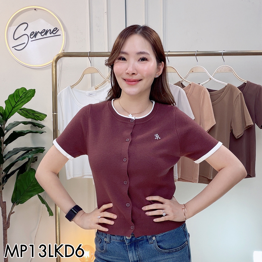 Serene's Choice เสื้อไหมพรม ผู้หญิง แขนสั้น ติดกระดุมหน้า 6 เม็ด เสื้อทำงานผู้หญิง