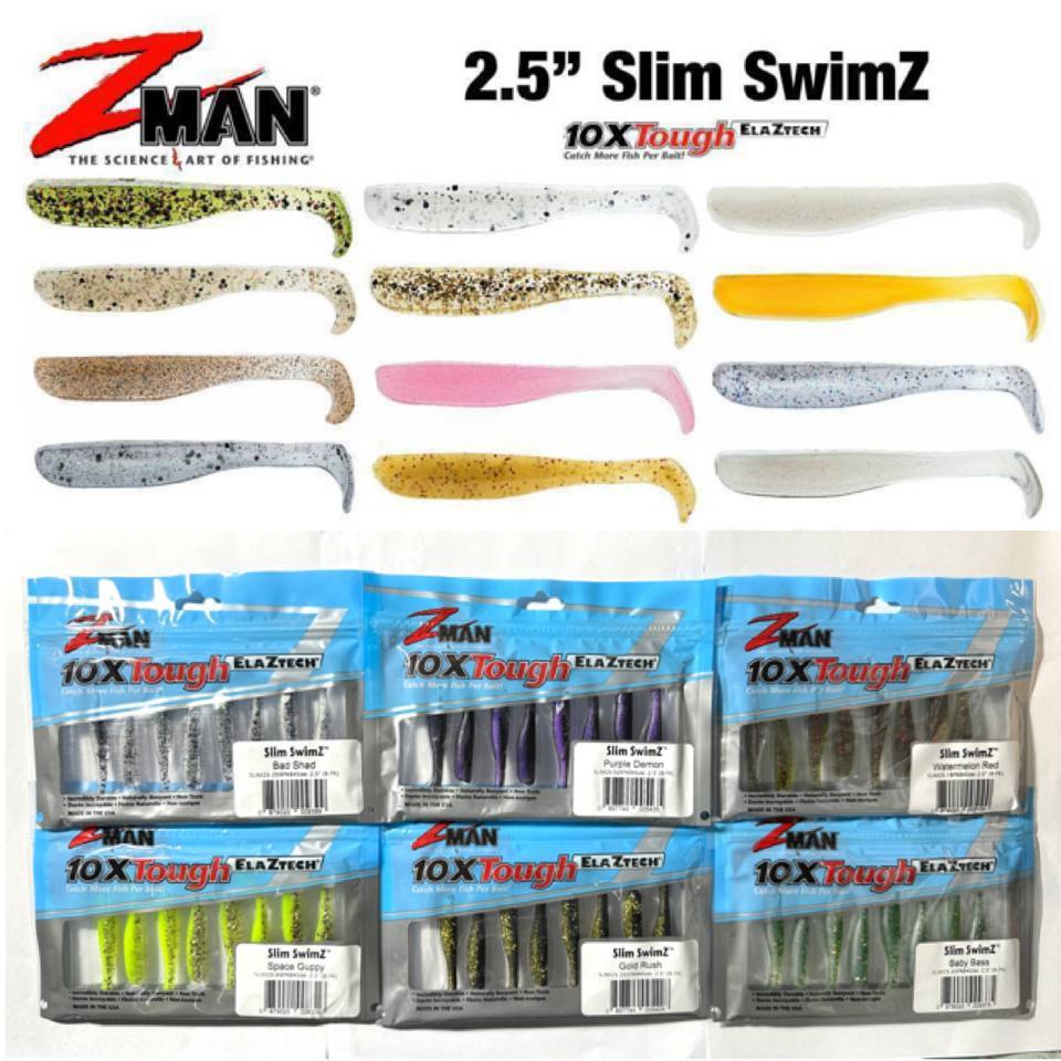 ปลายาง Z-Man Slim SwimZ 2.5 นิ้ว เหนียวพิเศษ ขาดยาก เหยื่อตกปลากะพง ช่อน Zman Soft Lure