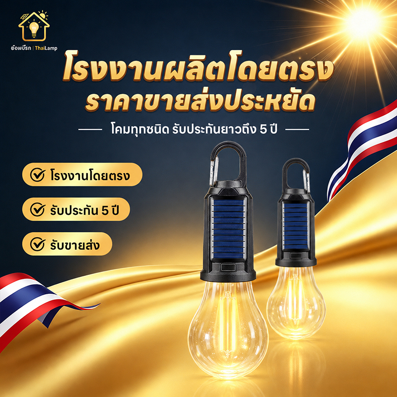 ไฟพลังงานแสงอาทิตย์ หลอดไฟพลังงานแสงอาทิตย์ หลอดไฟไร้สาย กันน้ำ ไฟฉุกเฉิน แผงโซลาร์ในตัว มีตะขอแขวนไว้เต็นท์ได้