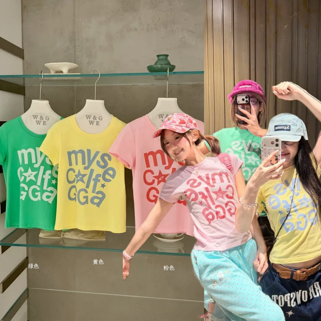 10263# เสื้อยืดคอกลมแขนสั้น สกรีนลายช่วงอก เนื้อผ้าดี ทรงสวย TAG:WG.WE 🇰🇷