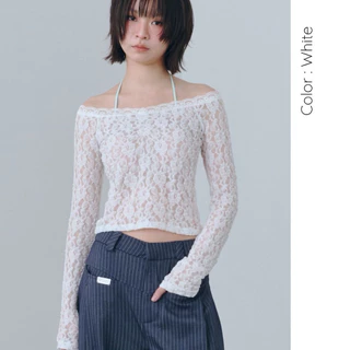 AMUSE BKK - Cleo Lace Top เสื้อลูกไม้ปาดไหล่แขนยาว ผ้าลูกไม้ซีทรูมีซับใน ทรงเข้ารูป