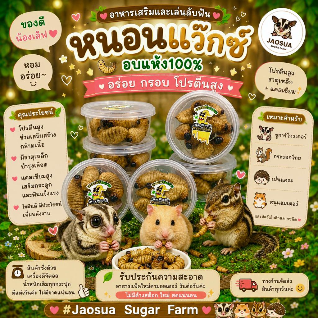 🥥🐛 ดวงสาคู ด้วงมะพร้าว หนอนด้วง ฟรีซดราย ด้วงอบแห้ง ขนาด 25 กรัม สำหรับสัตว์เลี้ยง ชูการ์  ลิง กระรอก แฮมสเตอร์ บุชเบบี้