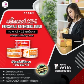 สติ๊กเกอร์ ห้ามโยน แตกง่าย Mini 4.5x2.5 CM | 250 ดวง | Fragile กันแตก โปรดถ่ายวีดีโอ กรุณาถ่าย VDO