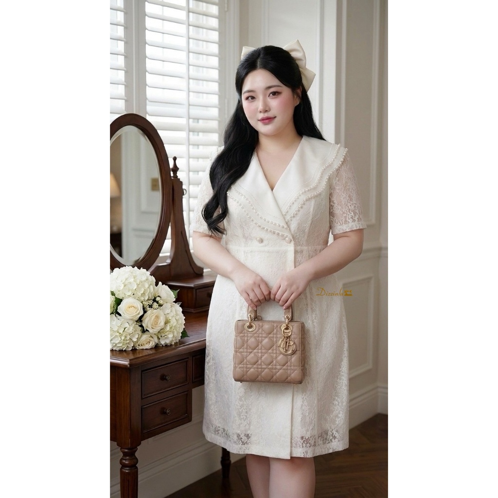 Dz371 - Émilie Lace Dress เดรสคอปกสวยหวานสไตล์ดิ๊ซซินล่า