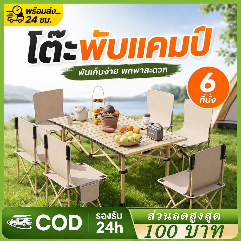 โต๊ะแคมป์ปิ้งพับได้ โต๊ะปิกนิกพกพา โต๊ะกลางแจ้ง เหล็กกล้าคาร์บอน แข็งแรง พับเก็บง่าย ใช้งานสะดวก