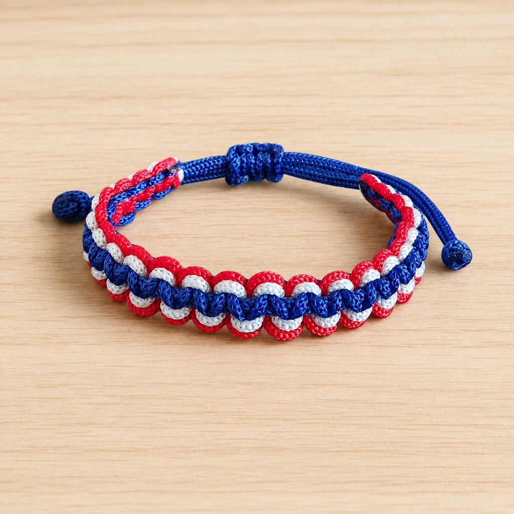 กำไลข้อมือ สร้อยข้อมือ ลายธงชาติไทย งานทำในไทย เชือกร่ม งาน แฮนเมด macrame