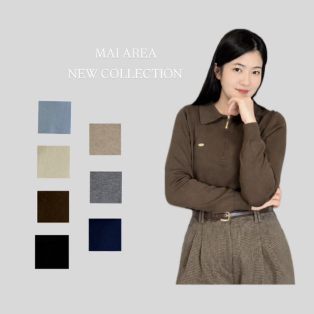 ✿MAI AREA✿ 131 อะไหล่เงินเสื้อสีพื้นซิปไหมพรมแขนยาว
