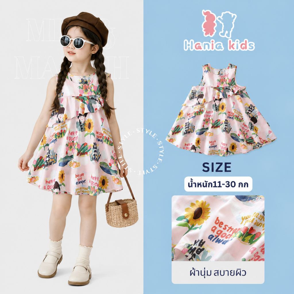 ลดล้างสต็อก Hania kids ชุดเดรสกระโปรงแขนกุด ลายดอกไม้สำหรับเด็กผู้หญิง - K4125261