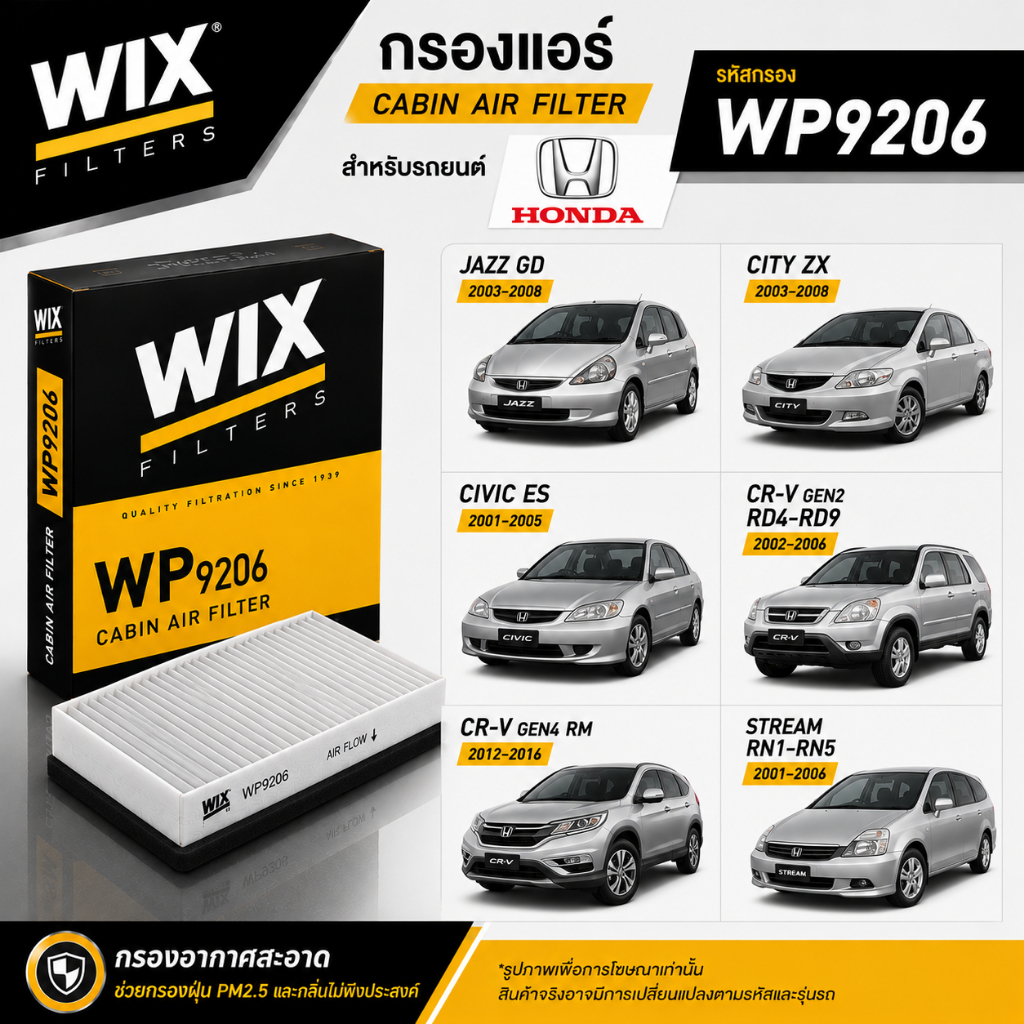 กรองแอร์ WIX Honda Jazz GD City ZX Civic ES CR-V Stream ไส้กรองแอร์ Cabin Air Filter