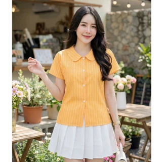 เสื้อคอปกบัวลายริ้ว รุ่น Blossy Chic