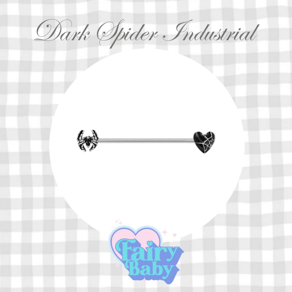 Fairybaby จิวดามหู Dark Spider Web Industrial (1 ชิ้น)  จิวดามหู เท่ๆ น้องหัวใจ น้องแมงมุม หนา1.6 mm