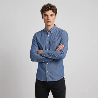 DAVIE JONES [BE FEARLESS] เสื้อเชิ้ตแขนยาวผู้ชาย Slim fit Long Sleeve Shirt สีฟ้า SH0121