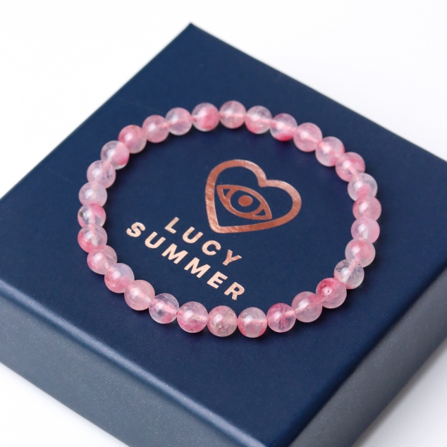 LUCY SUMMER กำไลข้อมือหินแท้ Rhodonite in Quartz ขนาด 6 มม (กำไลหินแท้ รับประกันหินแท้)