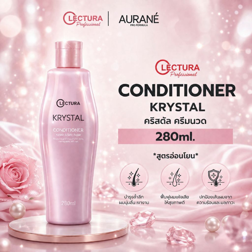 (ครีมนวดสำหรับผมที่ผ่านการทำเคมี) Lectura Krystal Conditioner คริสตัล ครีมนวดขวดชมพู