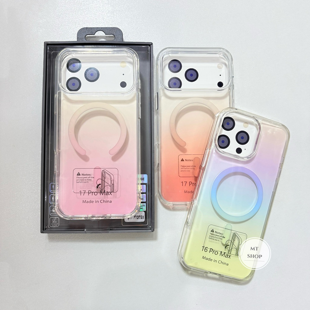 Caseเคสใส ไล่โทนสี มีแม่เหล็กชาร์จ สำหรับรุ่นไอโฟน 18Pro 18ProMax 15ProMax 16ProMax 17 17Air 17Pro 17ProMax