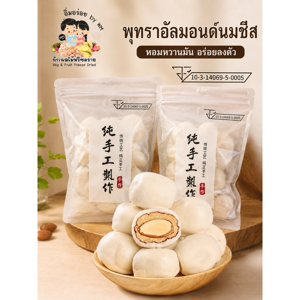 kondee พุทรานมชีสสอดไส้อัลมอนด์ หอมนมชีส 500g บรรจุ 1 ถุง หรือ 1 ถุง แถม 1 ถุง หรือ 2 ถุง แถม 2 ถุง พร้อมส่งในไทย