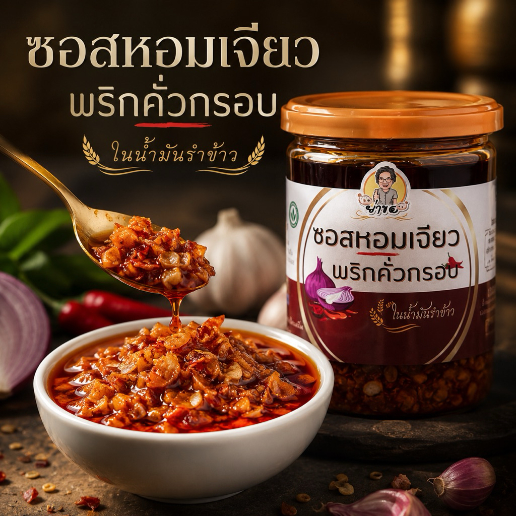ซอสหอมเจียวพริกคั่วกรอบ ในน้ำมันรำข้าว ย่าขอ