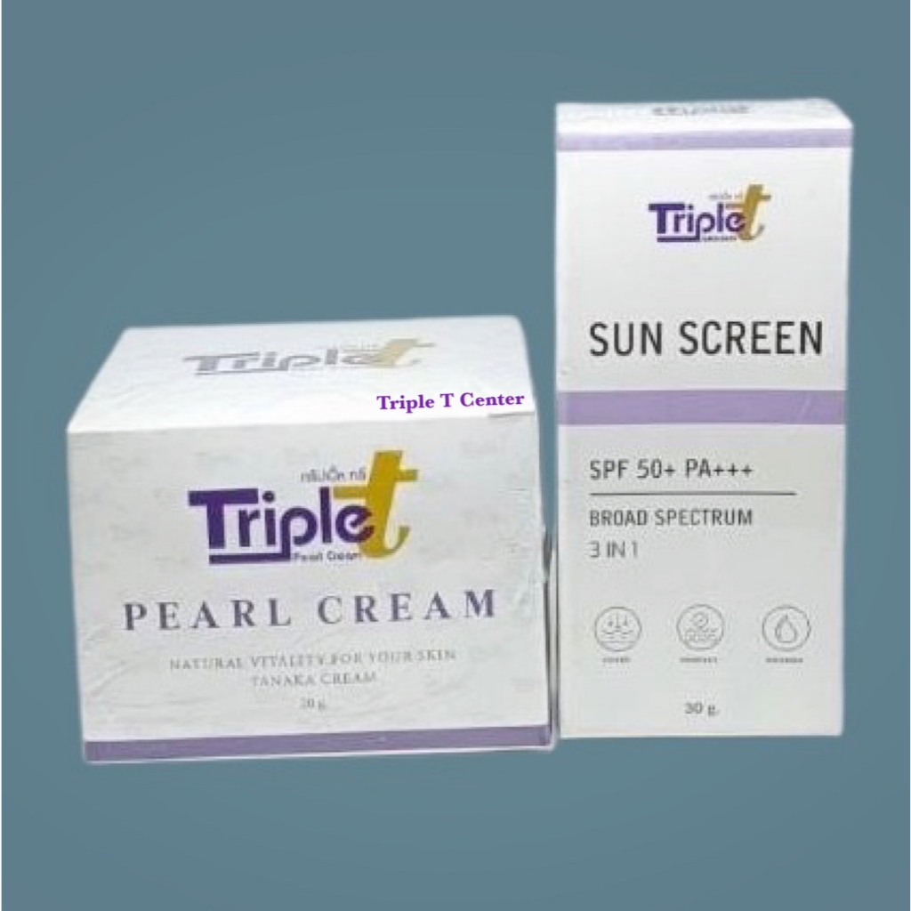 ครีมTriple T ขนาด 20g.(แถมสบู่ในแพ็คเกจ)1กระปุก , กันแดดTriple T ขนาด30กรัม 1 หลอด