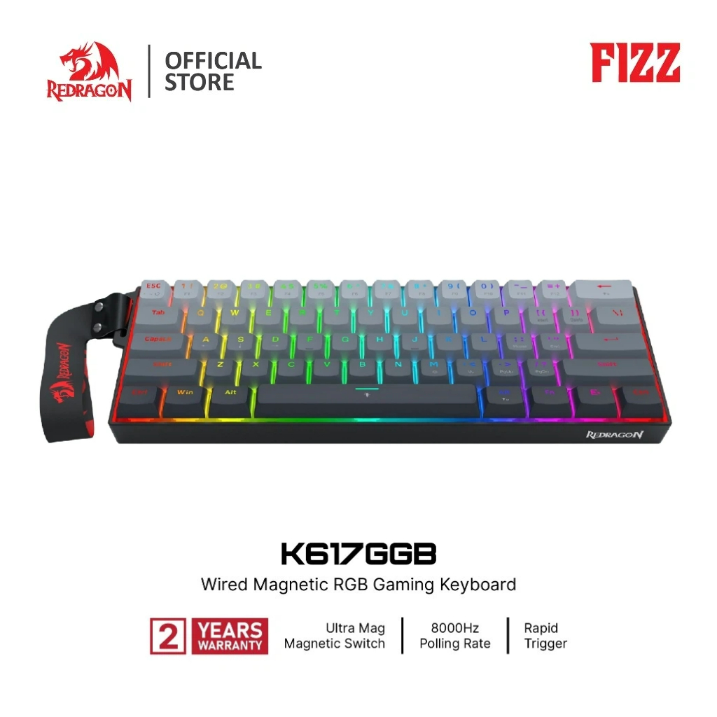 Redragon Fizz K617 คีย์บอร์ดเกมมิ่งคีย์กลไกมีสาย 60% สวิตช์แม่เหล็ก Hall Effect รองรับ Rapid Trigger